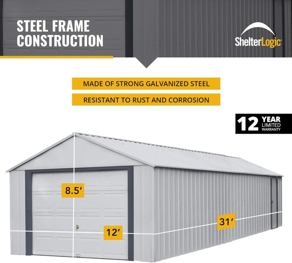 Arrow Shed 12 x 31 Murryhill Garage Galvanized Steel Extra Tall Walls Prefabricated Shed Storage Building, 12 x 31, Flute Gray