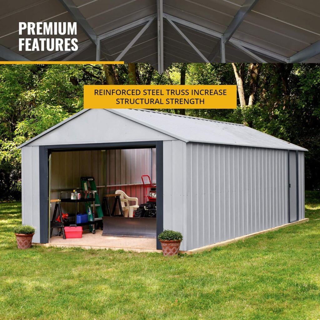 Arrow Shed 12 x 31 Murryhill Garage Galvanized Steel Extra Tall Walls Prefabricated Shed Storage Building, 12 x 31, Flute Gray