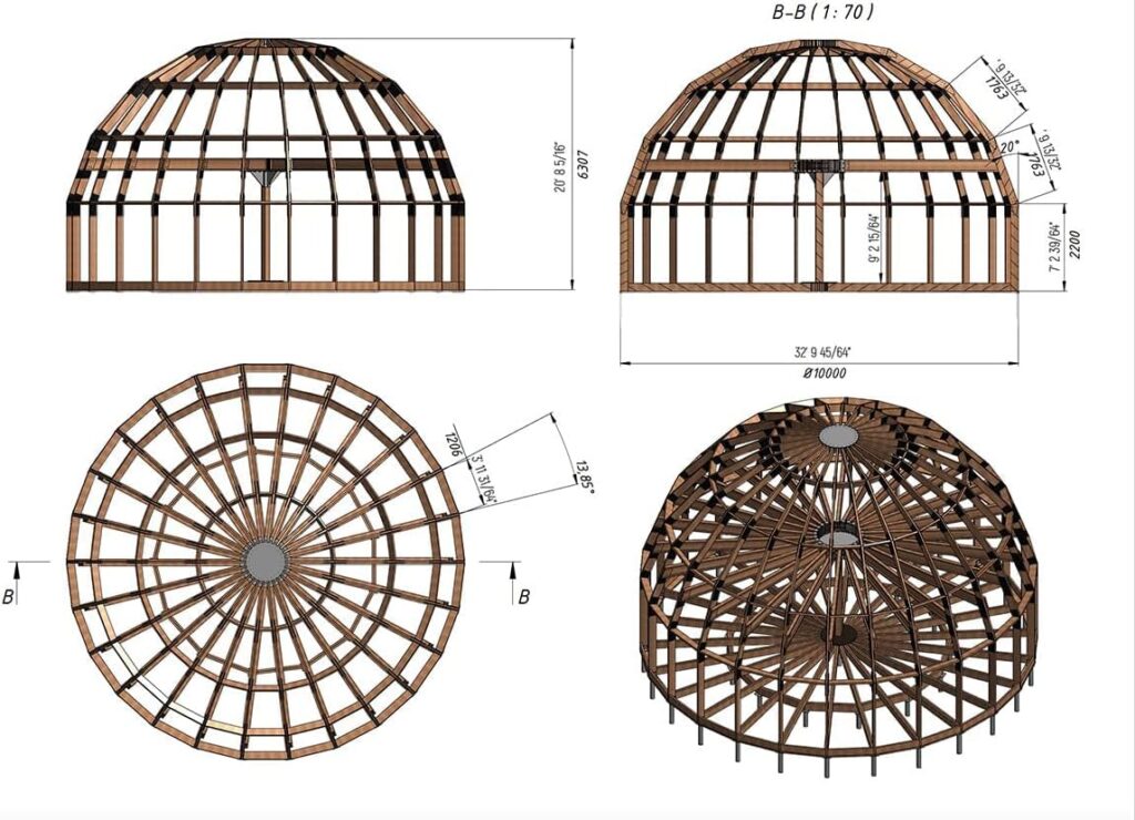 ECOHOUSEMART Moon House 33 DIAM Dome FRAMING KIT D33H-986, Dark brown