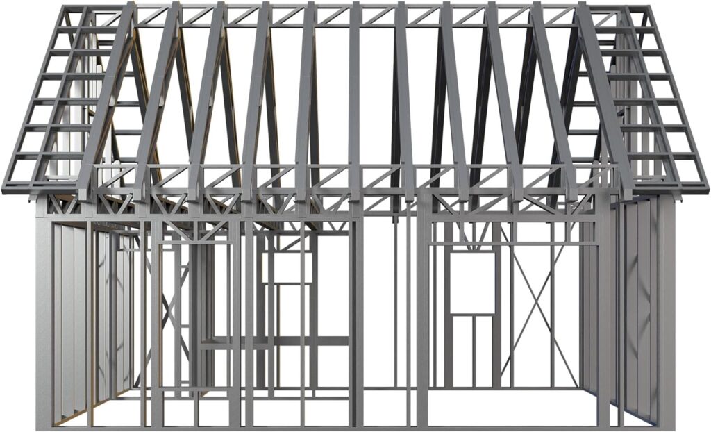 FrameUpNow Cottage 10/12-Pitch Roof Frame House Kit - Lightweight Steel Home DIY Cottage Kits - Home Design Cottage Dwelling Unit - Plan to Build a Home w/Bedroom, Walk-in Closet, Sink,  More