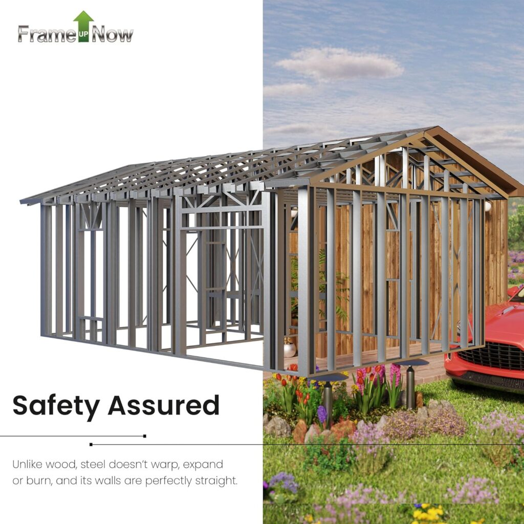 FrameUpNow Cottage 10/12-Pitch Roof Frame House Kit - Lightweight Steel Home DIY Cottage Kits - Home Design Cottage Dwelling Unit - Plan to Build a Home w/Bedroom, Walk-in Closet, Sink,  More