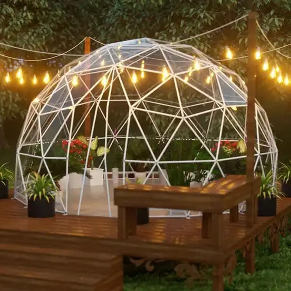 JJZZHG Garden Dome Igloo, TPU Dome 5-7 Person Tents with 2 * 10m Light Strings, Weatherproof Greenhouse Garden Bubble Tent, Transparent Igloo Dome House for Outdoor, Party, Backyard (12FT)