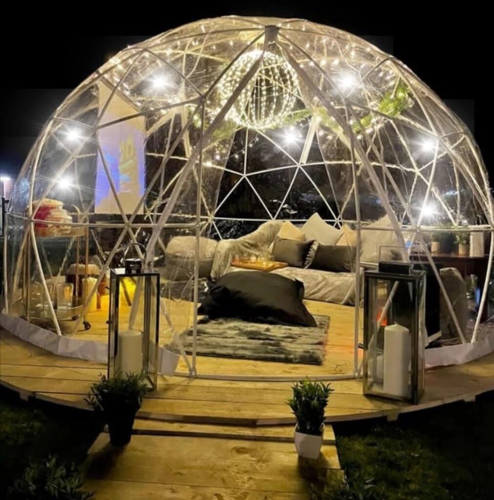 JJZZHG Garden Dome Igloo, TPU Dome 5-7 Person Tents with 2 * 10m Light Strings, Weatherproof Greenhouse Garden Bubble Tent, Transparent Igloo Dome House for Outdoor, Party, Backyard (12FT)