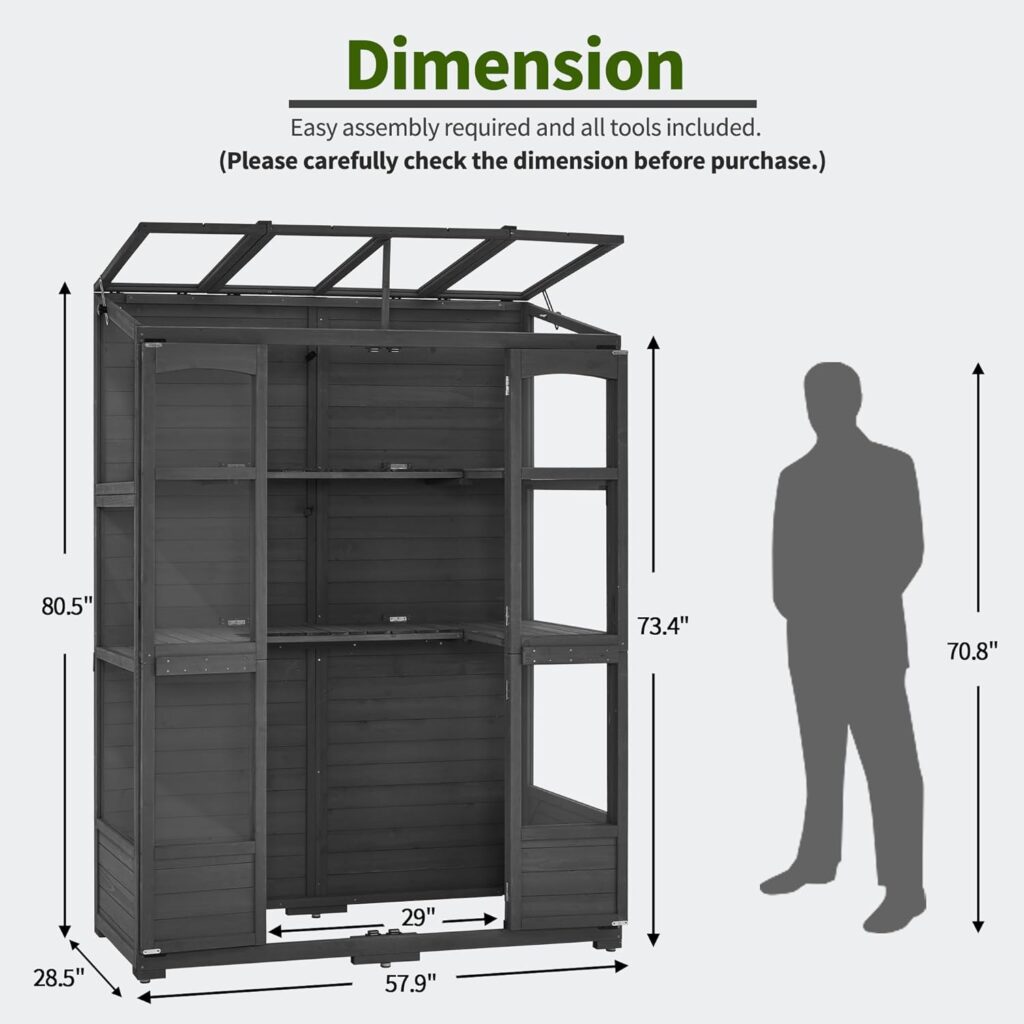 MCombo Wooden Greenhouse, Walk-in Outdoor Greenhouse with Openable Roof and Lockable Door, 0899 (Natural)