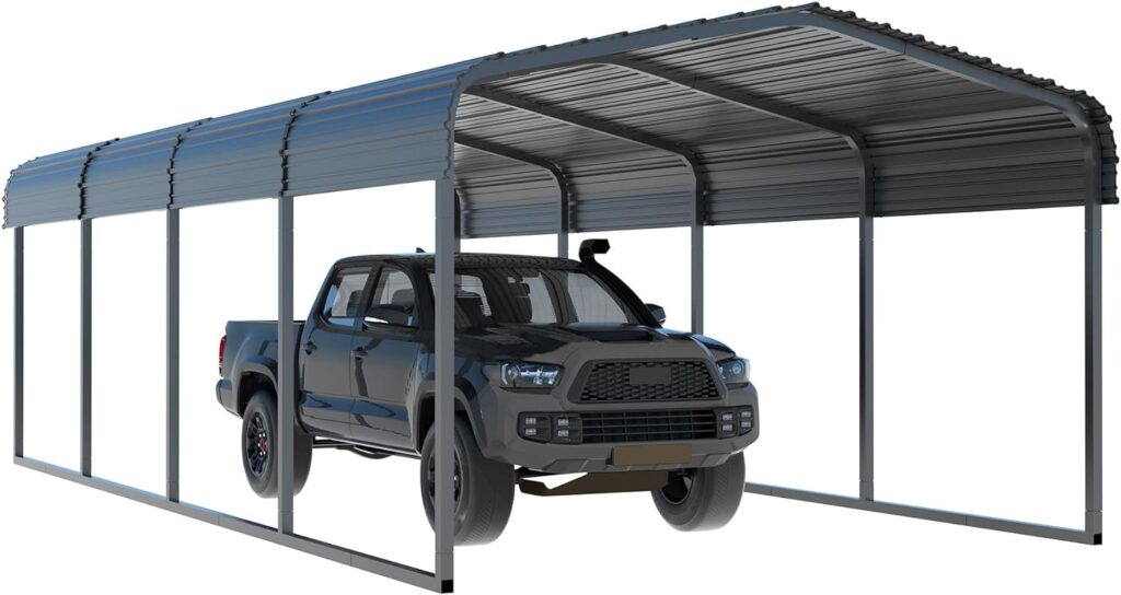 MUPATER Outdoor Carport, 12 x 20 Heavy Duty Canopy for Garage,Car Garage Shelter with Galvanized Metal Roof and Frame for Car, and Boat, Grey