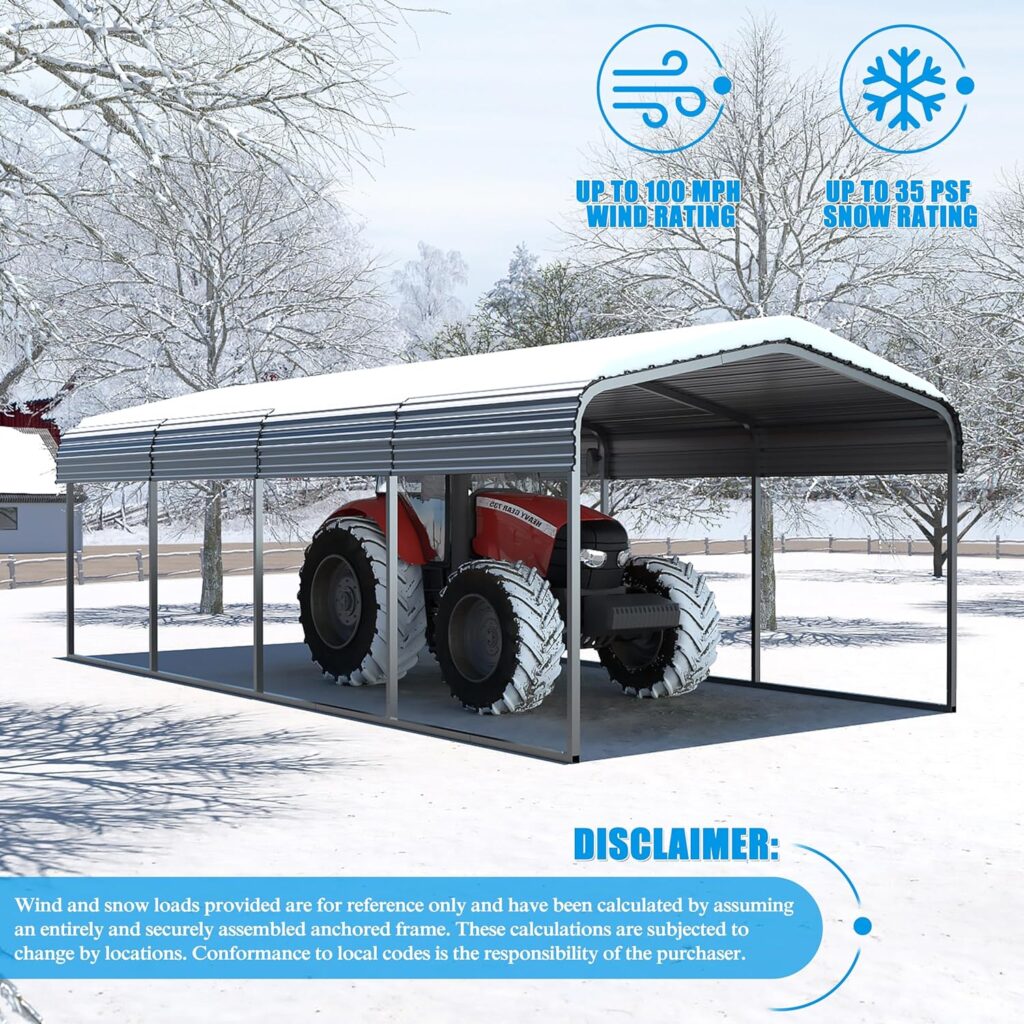 MUPATER Outdoor Carport, 12 x 20 Heavy Duty Canopy for Garage,Car Garage Shelter with Galvanized Metal Roof and Frame for Car, and Boat, Grey