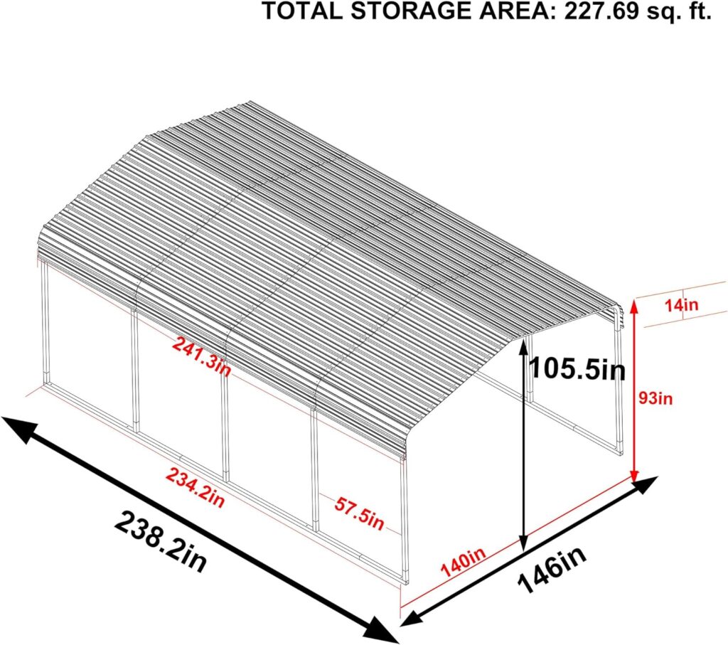 MUPATER Outdoor Carport, 12 x 20 Heavy Duty Canopy for Garage,Car Garage Shelter with Galvanized Metal Roof and Frame for Car, and Boat, Grey