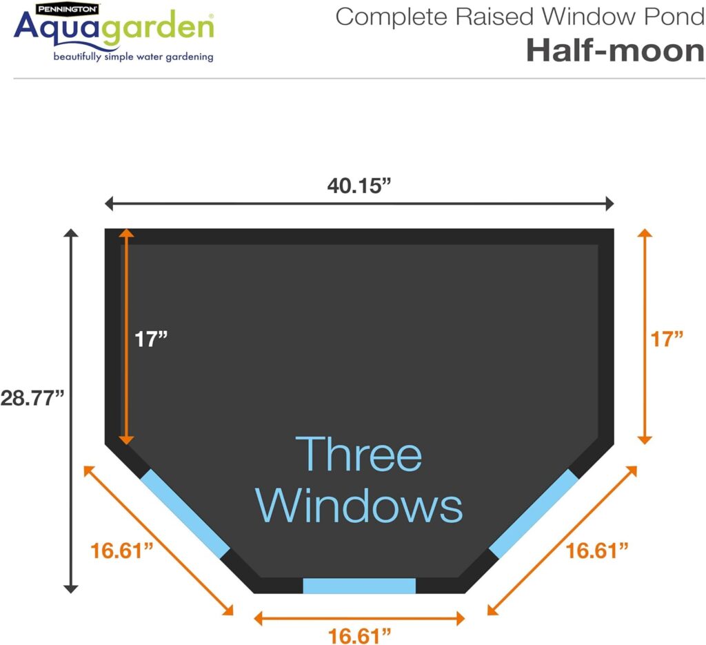 Pennington Aquagarden, Affinity Half-Moon No-Standing Pond, Water Feature Pool, Includes Inpond 5 in 1 300 Pond  Water Pump with UV Clarifier, 89 Gallon Decking Pond, Three Fountain Displays, Mocha